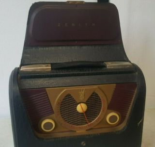 Antique 1950 Zenith Model H503y Am Portable Ac/dc Tube Radio - Parts Repair