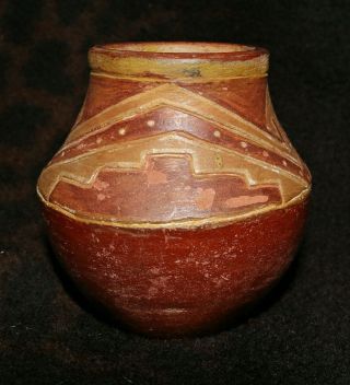 Mid Century Art Deco San Juan Pueblo Pottery Mini - Olla Or Jar 3 1/2 " H X 3 " D