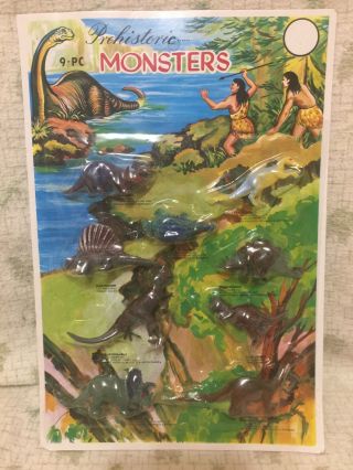 Vintage 9pc Prehistoric Monsters Dinosaurs Toy Blister Pack Old Stock Marx??