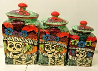 Talavera Mexican Catrina Day The Dead Canister Set Cookie Jar Ceramic Pottery