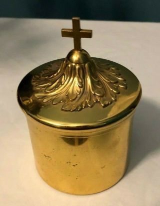 Vintage Gold Brass Host Box W/ Cross Topped Lid
