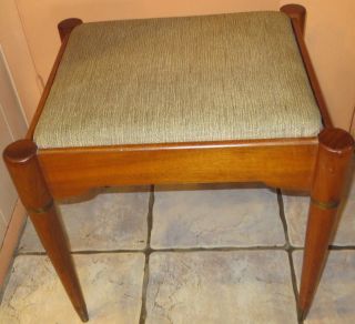 Vintage Mid Century Retro Textured Brown/ Cream Storage Footstool Wood Frame