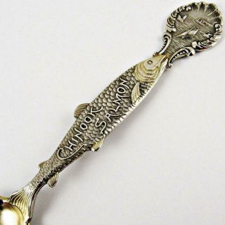 Antique Washington State Chinook Salmon Figural Handle Sterling Silver Spoon