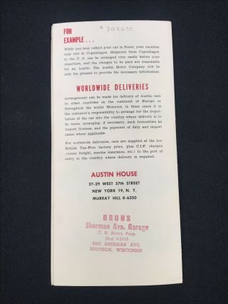 Vtg 1950 ' s Austin Car Dealer Sales Advertising Brochure A30 A40 Healey 100 4