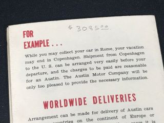 Vtg 1950 ' s Austin Car Dealer Sales Advertising Brochure A30 A40 Healey 100 5