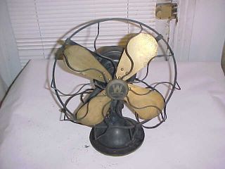 Antique Vintage Westinghouse L64848g 12 " 4 - Brass Blade Oscillating Fan