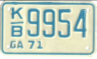 Georgia 1971 License Plate - K/b9954 - Motorcycle