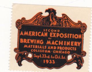 Poster Stamp Label 1933 Chicago American Expo Brewing Machinery Beer Brewery Im