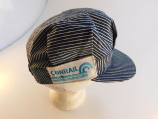 Vintage Conrail Train Conductor Hat Cap Usa Denim Snapback