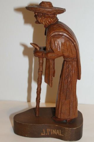 J Pinal Signed Wood Carving Oid Mexican Man Cane Art Sculpture Mexico Figure