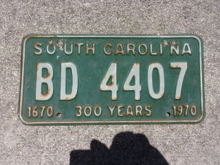 South Carolina 1970 300 Years License Plate Bd 4407