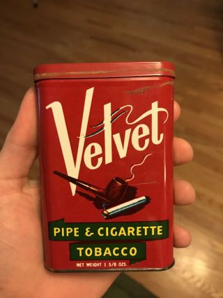 Vintage Velvet Pipe Cigarette Tobacco Tin 1 5/8 Oz.