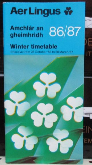 Aer Lingus Airlines 1986 System Timetable