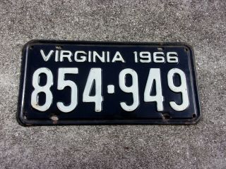 Virginia 1966 License Plate 854 - 949