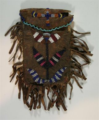 1880s Native American Plains / Sioux Indian Bead Decorated Pouch Medicine Bag