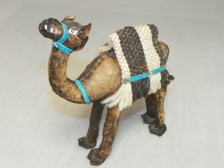 Souvenir Stuffed Camel 6 " Tall Hand Stitched Leather W/ Woven Saddle