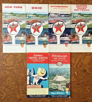 6 Vintage Texaco & Esso Maps 1962,  1963 - Ny,  Ohio,  Pittsburgh,  Virginia,  & More