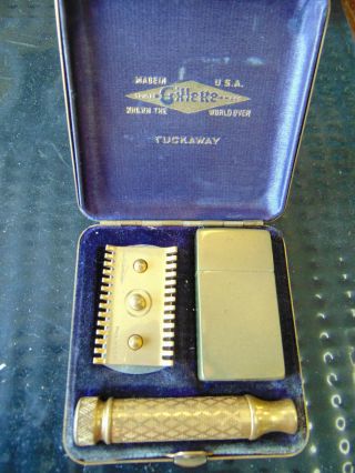 Vintage Gillette Shaving Safety Razor - - Gold Color In Chrome Box