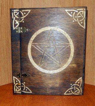 Wooden Handcrafted Lg Pentacle Book Of Shadows/journals