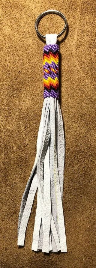 Totally Beautifully Colored Native American Lakota Sioux Beaded Leather Keychain
