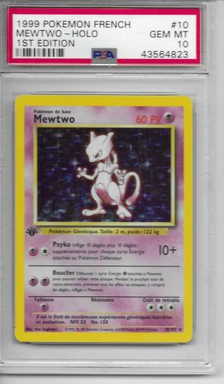 1999 Pokemon French 1st Edition Holo Mewtwo 10 Psa 10 Gem Holobleed