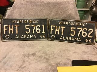 1966 Alabama Fht License Plates Consecutive Rare