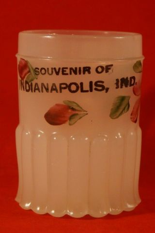 Vintage Frosted White Glass Small Mug Souvenir Of Indianapolis,  Indiana