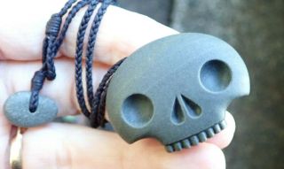 Rhys Hall Hand Carved Zealand Argillite Beach Pebble Skull Amulet