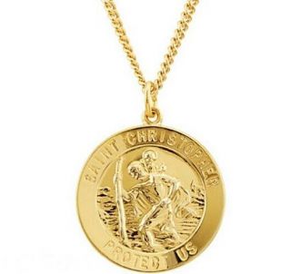 24k Gold Over Sterling St.  Christopher Round Catholic Medal - 24 Inch Chain