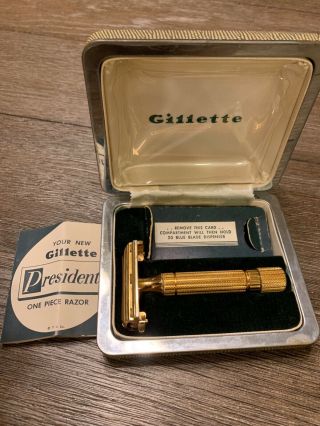 Vintage Gillette President Safety Razor W/ Case & Instructions.