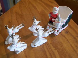 Vtg Relco Santa/ Sleigh & Reindeer Christmas China Figural Set Japan