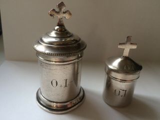Xix Religious Antiques Two Catholic French Silver Plated Holy Oil Container
