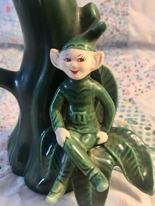 Vintage Treasure Craft Or Gilnar Pixie Elf Fairy Tree Stump Vase Planter 3