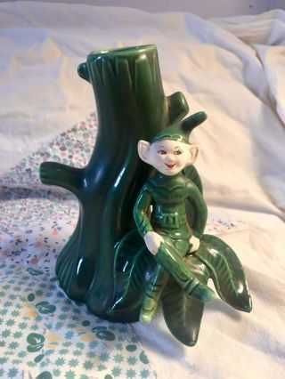 Vintage Treasure Craft Or Gilnar Pixie Elf Fairy Tree Stump Vase Planter 7