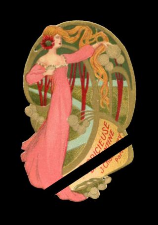 Antique French Perfume Label: Art Nouveau J Chamberry Brillantine La Capricieuse