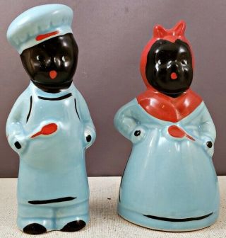 Ceramic Black Americana Aunt Jemima & Uncle Mose Salt & Pepper Shakers Nr