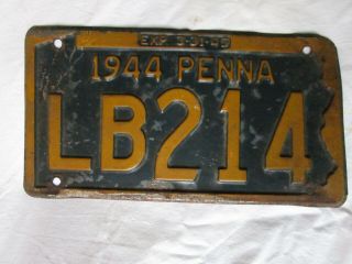 1944 Pa / Pennsylvania Antique License Plate Lb214
