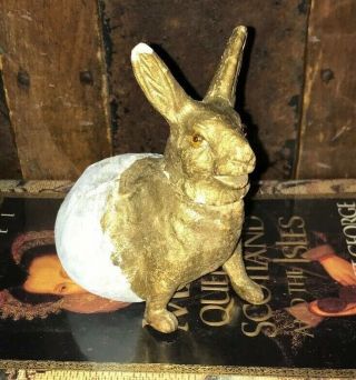 Antique 4 " German Gold Paper Mache Rabbit Bunny Candy Container Easter Egg Butt