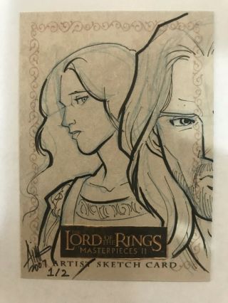 Lord Of The Rings Masterpieces Ii Sketch Card Irma Aimo Ahmed Arwen And Aragorn
