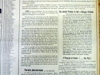 1943 WW II NY Times newspaper JUDAICA w AD - SAVE EUROPEAN JEWS fromTHE HOLOCAUST 2