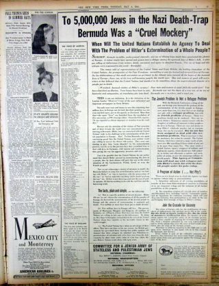 1943 WW II NY Times newspaper JUDAICA w AD - SAVE EUROPEAN JEWS fromTHE HOLOCAUST 4