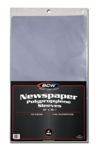 200 Bcw 12 X 16 Newspaper Acid 2 - Mil Clear Poly Sleeves 12x16 Covers Sheets