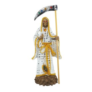 14 Inch White Blanco La Santa Muerte With Shining Robe Holy Death Statue