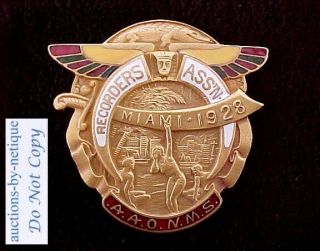 1928 Shriner Mason Masonic Medal Pin Miami Beach Fl Alligator Bathing Beauty