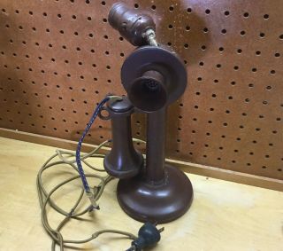 Vintage Brown 1904 Western Electric 355w Non Dialer Candlestick Telephone Lamp