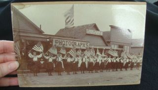 Antique Cabinet Photo Millinery 4th July Holiday Parade 13 Star Flags Moran Ks