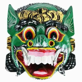 Barong Handmade Hand Painted Traditional Balinese Indonesian Green Tiki Art Mask