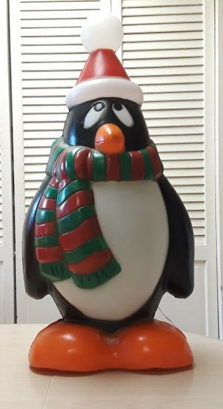 Christmas Chilly Willy Penguin Blow Mold - 28 " Ht.  W/red &green Scarf - Vtg - W/cord