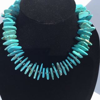 Huge Turquoise Sterling Silver Oxidized Navajo Pearl Necklace Beads