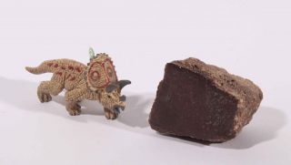 Authentic Fossil Dinosaur Bone With Mini Triceratops Figure